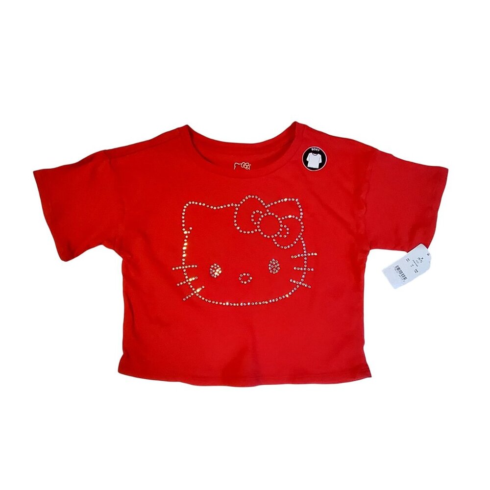 Hello Kitty Girls Red T-Shirt With Rhinestone Design  Size S  Sanrio